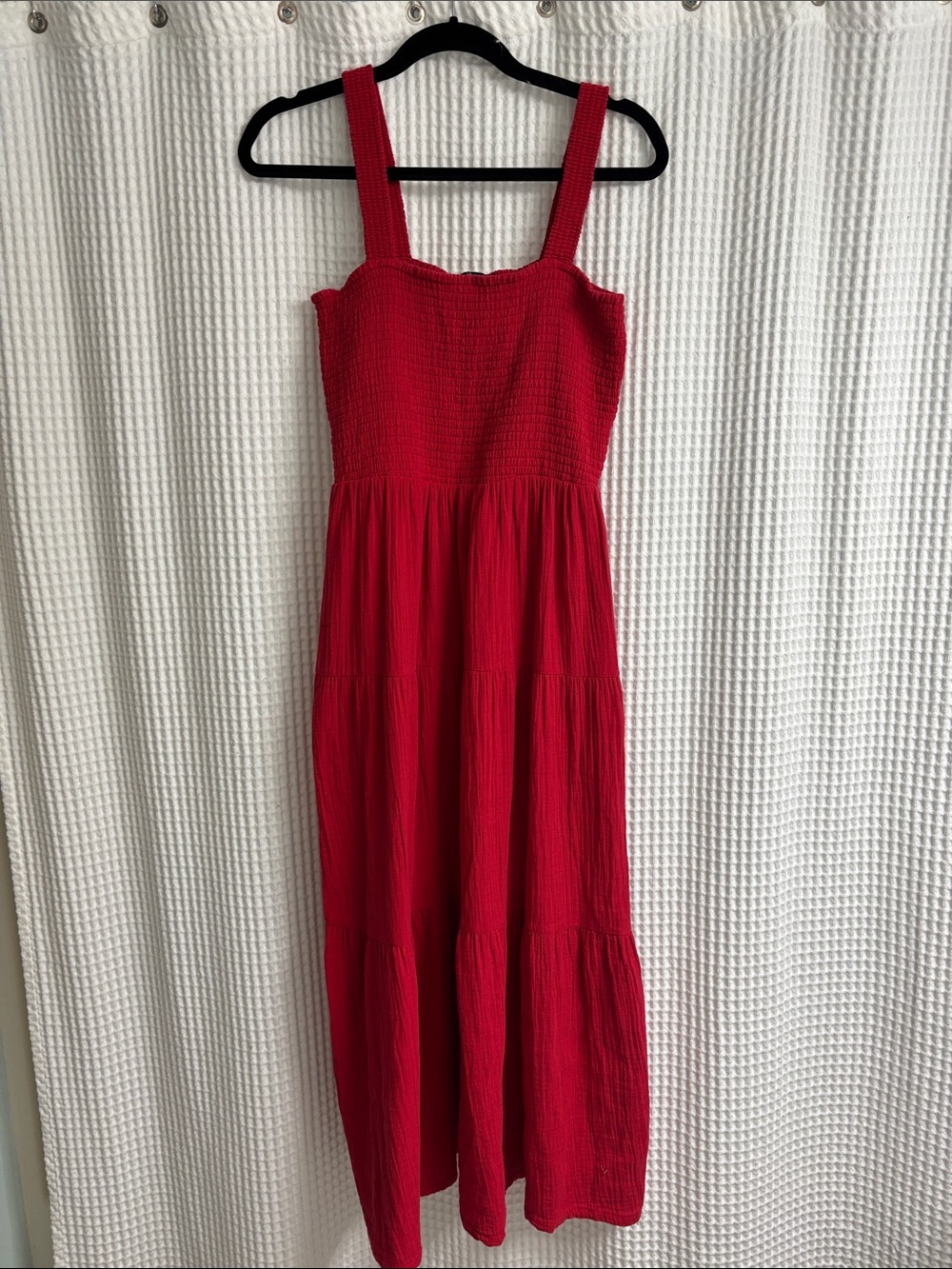 Quince Red Smocked Sleeveless Tiered Maxi Dress - Picture 6 of 7
